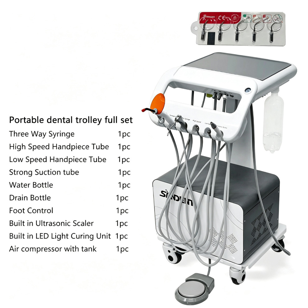 AZ-AP302D Mobile Dental Delivery Cart Unit with Compressor, Scaler Handpiece & Curing Light